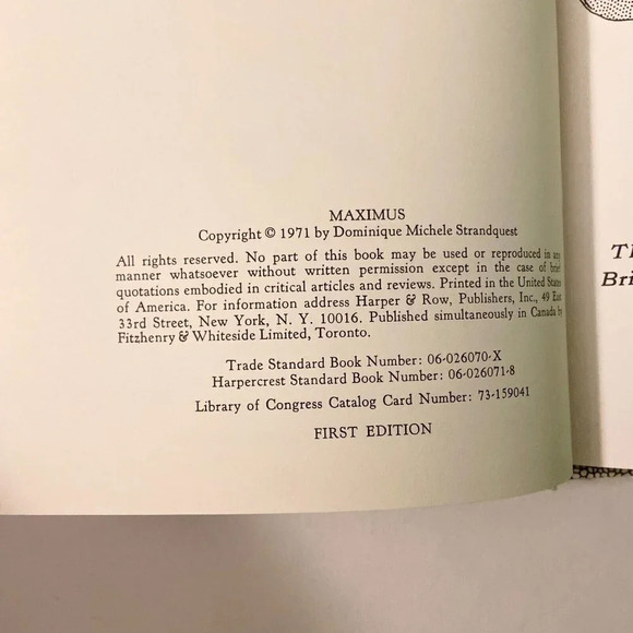Vintage 1971 Maximus Dominique Michele Hardcover Harper and Row First Edition - Picture 8 of 14